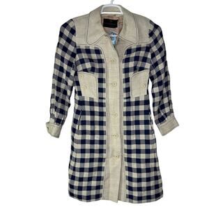 Vintage‎ Simon Howard London Coat Women's Small Coat Gingham Cream Blue GUC